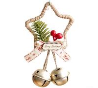 Homeponnew Pendentif étoile de Noël à suspendre au mur, à une porte, motif étoile à cinq branches avec placement polyvalent, comprend un accessoire de cloche festif, doré, vert, argent, rouge (doré)