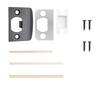 Homeponnew Plaque de gâche de serrure de porte avec cale d'espacement - Kit de réparation pour loquet de type D, Stiker de sécurité en acier inoxydable avec chevilles en bois, vis et boîte