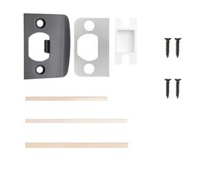 Homeponnew Plaque de gâche de serrure de porte avec cale d'espacement - Kit de réparation pour loquet de type D, Stiker de sécurité en acier inoxydable avec chevilles en bois, vis et boîte