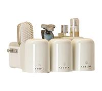 Homeponnew Porte-brosse à dents avec presse-dentifrice et porte-gobelets, organiseur de salle de bain en plastique blanc pour brosse à dents, dentifrice et bain de bouche, design C