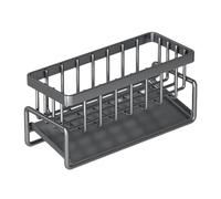 Homeponnew Porte-éponge en métal avec plateau de vidange et mât de chiffon pour l'organisation de l'évier de cuisine, étagère de rangement en acier inoxydable, gris