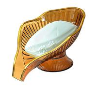 Homeponnew Porte-savon en PET avec plateau de drainage, porte-savon antidérapant pour salle de bain et cuisine, motif feuille, 16 x 7,5 x 9,5 cm, disponible en transparent, pour orange, vert