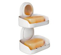 Homeponnew Porte-savon mural pour salle de bain - Sans perforation - Avec ventouses - Pour éponges et articles de toilette - Blanc ou doré - Double couche