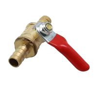 Homeponnew Robinet à boisseau sphérique en laiton avec ardillon de tuyau de 6 mm, 8 mm, 10 mm, 12 mm pour arrêt de conduite d'eau, air et gaz, corps en laiton forgé et poignée à levier, rouge argenté