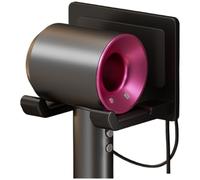 Homeponnew Support mural en aluminium pour sèche-cheveux avec gestion des cordons, organiseur de salle de bain sans perçage pour la plupart des sèche-cheveux, noir