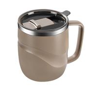 Homeponnew Tasse à café isotherme à double paroi 400 ml avec poignée et couvercle sécurisé, tasse de voyage en acier inoxydable, marron