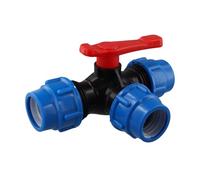 Homeponnew Vanne à bille PE 3 voies 20/25/32/40/50 mm pour contrôle du débit d'eau, raccord de tuyau en plastique DN15-DN50 avec raccord push-fit, noir + bleu