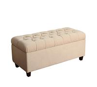 HomePop Ainsley Banc de rangement en lin avec boutons et couvercle à charnière Crème