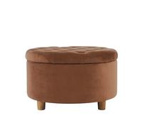 HomePop Décoration d'intérieur | Ottomane de rangement ronde en velours touffeté à boutons | Ottomane avec rangement pour salon et chambre à coucher, velours orange épicé
