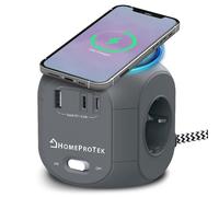 HOMEPROTEK Cube Multiprise avec Interrupteur et Chargeur sans Fil - Rallonge Multiprise USB C avec 3 Prises, 1 USBA et 2 USBC, Multi Prise USB pour Domicile ou Bureau (Gris)