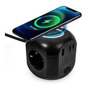 HOMEPROTEK Multiprise Cube - Chargeur sans Fil, Rallonge Multiprise USB avec 3 Prises, 1 USB-A, 2 Type C et Bloc de Charge, Station de Charge Multiple avec Interrupteur pour Domicile et Bureau (Noir)