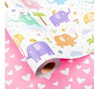 Homeral Rouleau de papier cadeau pour fête prénatale fille - Motif bébé éléphant et cœur rose - Papier cadeau réversible pour nouveau-né pour 1er anniversaire, fête - Mini rouleau - 43 cm x 10 m
