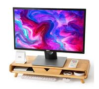 Homerays Support de moniteur en bambou - Pas de montage nécessaire - Avec tiroir - Surélévation d'écran exquise - En bambou - Modèle classique