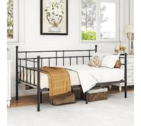 HOMERECOMMEND Cadre de lit 90 x 200 cm, lit simple, canapé-lit, en métal, lit d'adolescent, lit d'invité, canapé 90 x 200, lit de jour, pour chambre à coucher, salon, noir