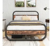 HOMERECOMMEND Cadre de lit king size avec tête de lit, lit plateforme ovale avec rangement sous le lit, sommier à lattes en acier, design tuyau rond, marron