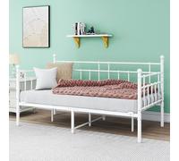 HOMERECOMMEND Canapé-lit 90 x 200 cm, cadre de lit simple 90 x 200 cm, avec espace de rangement sous le lit, cadre de lit pour adolescent, lit en métal, pour chambre à coucher, salon, blanc