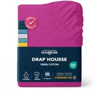 HOMEROKK Drap Housse 140 x 190 x 27+ cm - 100% Coton 57 Fils/cm² - Bonnet Profond pour Matelas Épais -Fuchsia