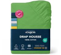 HOMEROKK Drap Housse 140 x 200 x 27+ cm - 100% Coton 57 Fils/cm² - Bonnet Profond pour Matelas Épais - Anis