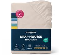 HOMEROKK Drap Housse 140 x 200 x 27+ cm - 100% Coton 57 Fils/cm² - Bonnet Profond pour Matelas Épais - Beige