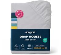 HOMEROKK Drap Housse 140 x 200 x 27+ cm - 100% Coton 57 Fils/cm² - Bonnet Profond pour Matelas Épais - Gris Clair
