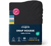 HOMEROKK Drap Housse 140 x 200 x 27+ cm - 100% Coton 57 Fils/cm² - Bonnet Profond pour Matelas Épais - Noir