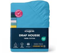 HOMEROKK Drap Housse 140 x 200 x 27+ cm - 100% Coton 57 Fils/cm² - Bonnet Profond pour Matelas Épais - Turquoise