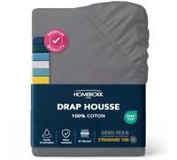 HOMEROKK Drap Housse 160 x 200 x 27+ cm - 100% Coton 57 Fils/cm² - Bonnet Profond pour Matelas Épais - Anthracite