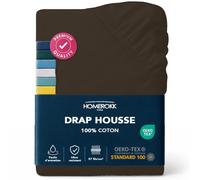 HOMEROKK Drap Housse 160 x 200 x 27+ cm - 100% Coton 57 Fils/cm² - Bonnet Profond pour Matelas Épais - Choco