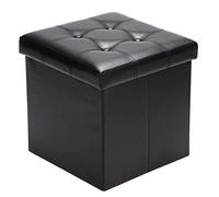 HOMEROKK PARIS - Pouf Coffre de Rangement - Qualité supérieure - Similicuir - Repose Pied -Tabouret Pliant - Bureau - Jouet Enfant - Charge Max de 200 kg (Noir, Carré)