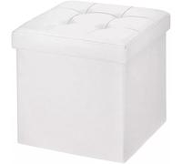HOMEROKK PARIS - Pouf Coffre de Rangement - Qualité supérieure - Similicuir - Repose Pied -Tabouret Pliant - Bureau - Jouet Enfant - Charge Max de 200 kg (Blanc, CARRÉ (38 X 38 CM))