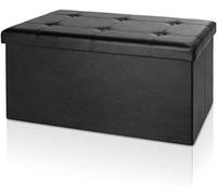 HOMEROKK PARIS - Pouf Coffre de Rangement - Qualité supérieure - Similicuir - Repose Pied -Tabouret Pliant - Bureau - Jouet Enfant - Charge Max de 200 kg (Noir, Rectangle)