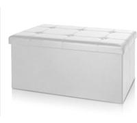 HOMEROKK PARIS - Pouf Coffre de Rangement - Qualité supérieure - Similicuir - Repose Pied -Tabouret Pliant - Bureau - Jouet Enfant - Charge Max de 200 kg (Blanc, Rectangle)
