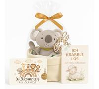 Homery Gâteau de couches pour fille et garçon avec thermomètre koala, sac à couches bohème fait main, cadeau de fête prénatale avec Bay Soo, couches premium et thé bio, gâteau de fête prénatale