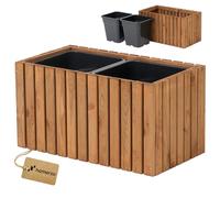 HOMERZO Bac à plantes en bois - imprégné et résistant aux intempéries - avec insert en plastique amovible - Jardinière surélevée pour balcon, jardin, terrasse (Vertical-brun 67x36 H35 cm)