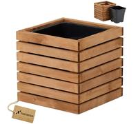 HOMERZO Pot de fleurs pour intérieur et extérieur, en bois, avec insert en plastique, 18 l, rectangulaire, pour balcon ou terrasse (36 x 36 h35)