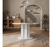 HOMES: Inside + Out Elara Table de salle à manger ovale moderne de 137,2 cm avec socle cannelé pour 4 personnes pour la cuisine, le salon Blanc