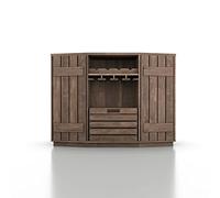HOMES: Inside + Out Lopez Farmhouse Buffet à 2 côtés, 3 étagères, 122 cm, buffet avec caisse amovible et casier à vin pour quatre bouteilles, buffet pour cuisine, salle à manger, chêne recyclé marron