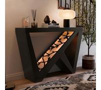 HOMES: Inside + Out Naomi Console décorative moderne à LED avec pieds en forme de W et télécommande, meuble d'entrée en bois pour salon, couloir, entrée, petits espaces, noir