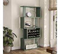 HOMES: INSIDE + OUT Rucks Armoire à vin moderne en bois avec étagères ouvertes, porte-bouteille amovible et porte-verres à pied, clapier de bar pour cuisine, salon, salle à manger, vert sauge