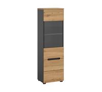 Homes & Jones Vitrine CANU (lxhxp : env. 36x125x33 cm), Coloris Gris Basalte/chêne Artisan