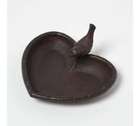 HOMESCAPES Abreuvoir pour Oiseaux, Bain à Poser ou mangeoire Oiseaux en Fonte Marron, Forme cœur, 18 x 18 x 4 cm