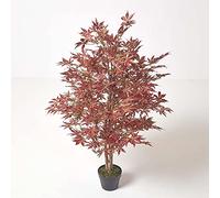 HOMESCAPES Arbre artificiel Erable rouge en pot, Fausse plante d’intérieur 120 cm