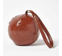 HOMESCAPES Cale-porte en simili cuir marron, Butoir de porte rond avec poignée