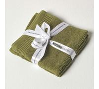 HOMESCAPES Carré éponge 30 x 30 cm en 100% Coton égyptien Premium 700 g/m², Lot de 2, Linge de Bain Vert Mousse