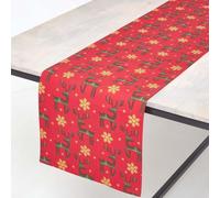 HOMESCAPES Chemin de table de Noël Renne, 100 % coton, rouge, 35 x 180 cm