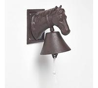 HOMESCAPES Cloche d'entrée avec Support Mural en Fonte Cheval, Sonnette de Porte extérieur