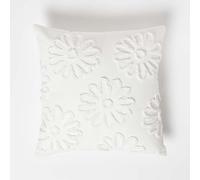 HOMESCAPES Coussin Blanc en Coton à Fleurs, Coussin 45x45 cm, Coussin tufté à Motif Floral