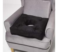 HOMESCAPES Coussin bouée rehausseur en suédine Noir, Coussin d’assise ergonomique 50 x 50 x 10 cm