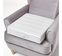 HOMESCAPES Coussin d’Assise déhoussable en Coton, Coussin rehausseur de Chaise et Fauteuil, 50x50x10 cm Gris rayé