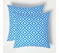 HOMESCAPES Coussin d’extérieur imperméable Bleu Zoe, Coussin de Jardin carré 45x45 cm, Décoration Jardin extérieur - Lot de 2